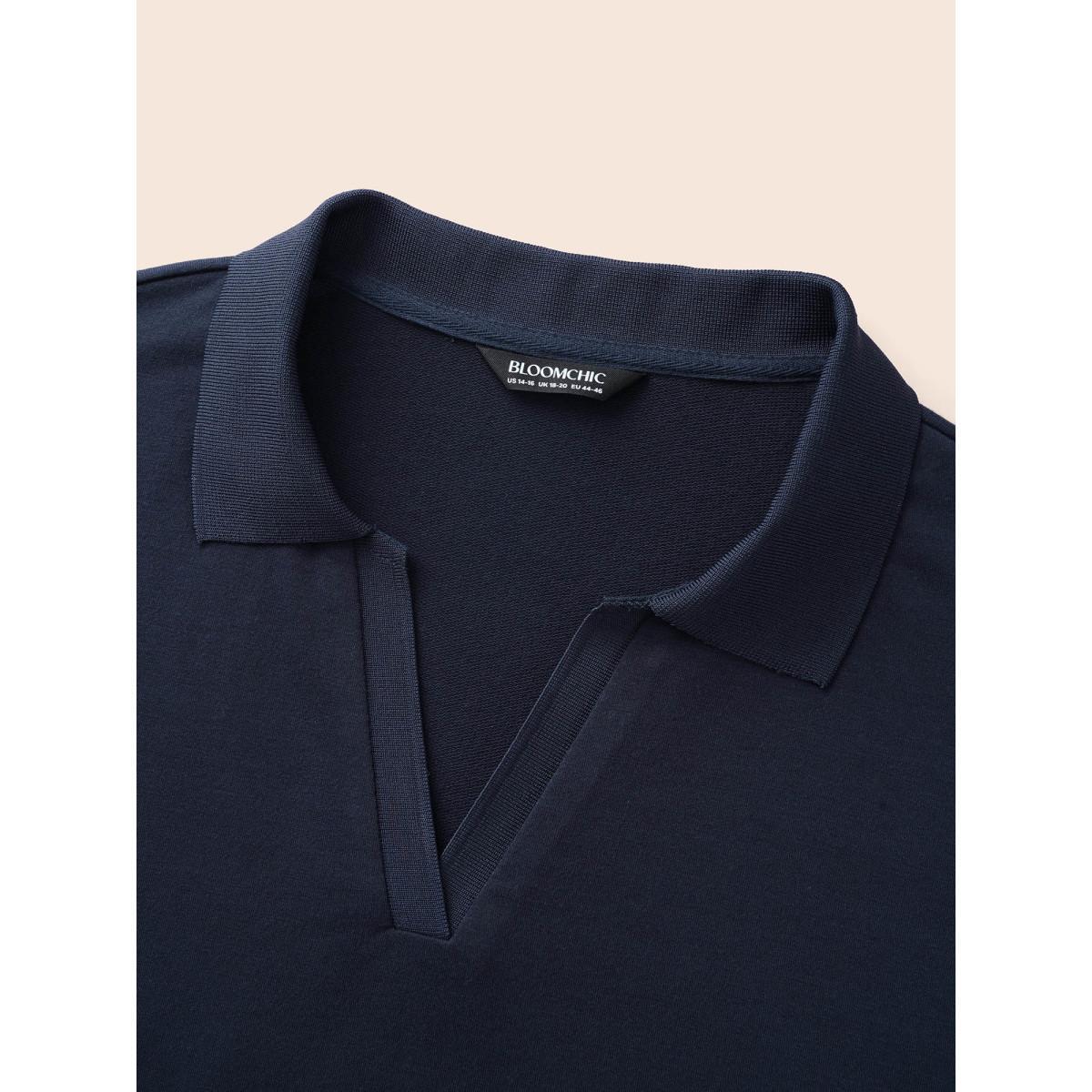 Plus Size Polo Neck Contrast Trim Drop Shoulder Sweatshirt Women Black Casual Contrast Polo Everyday Sweatshirts BloomChic 18-20/2X Product Image