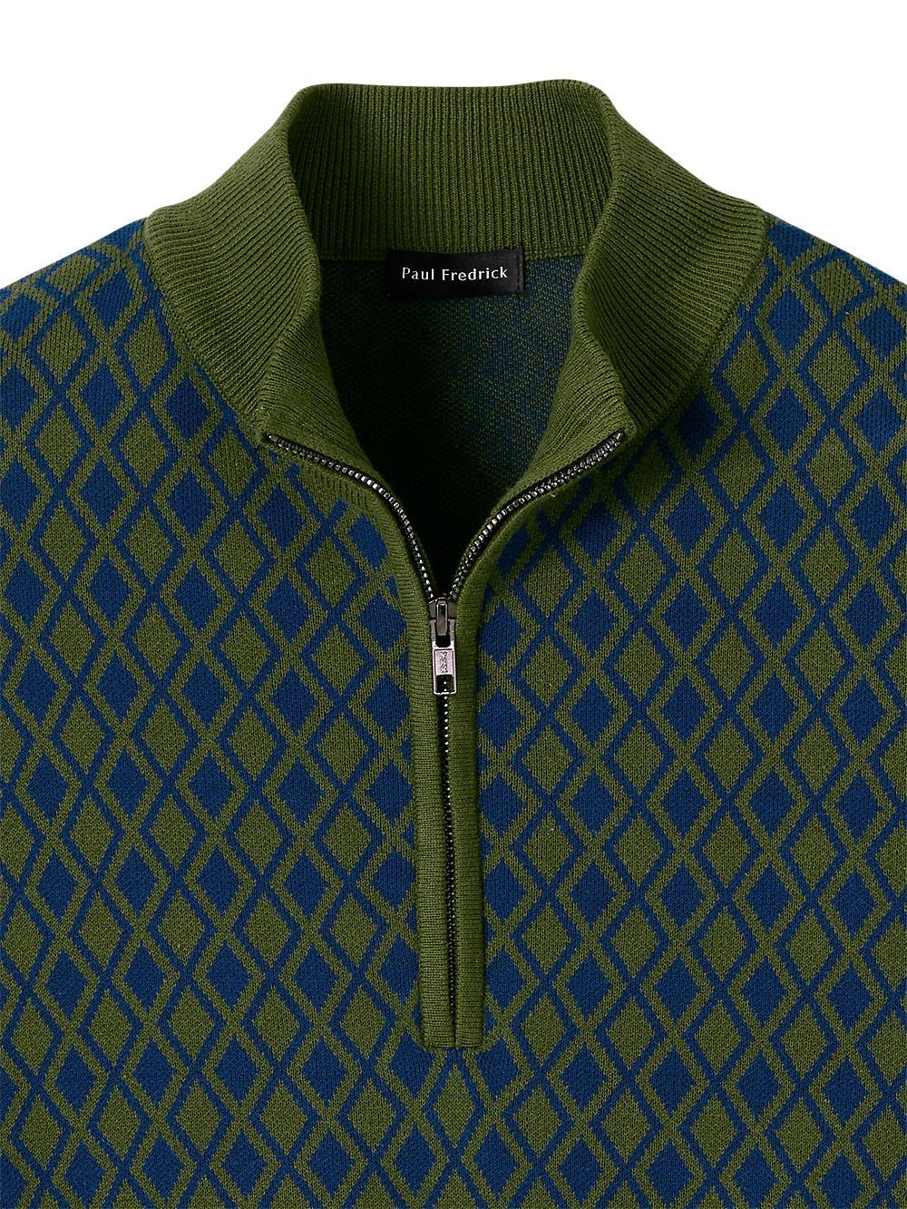 Cotton Quarter Zip Mock Neck Sweater - Olive Product Image