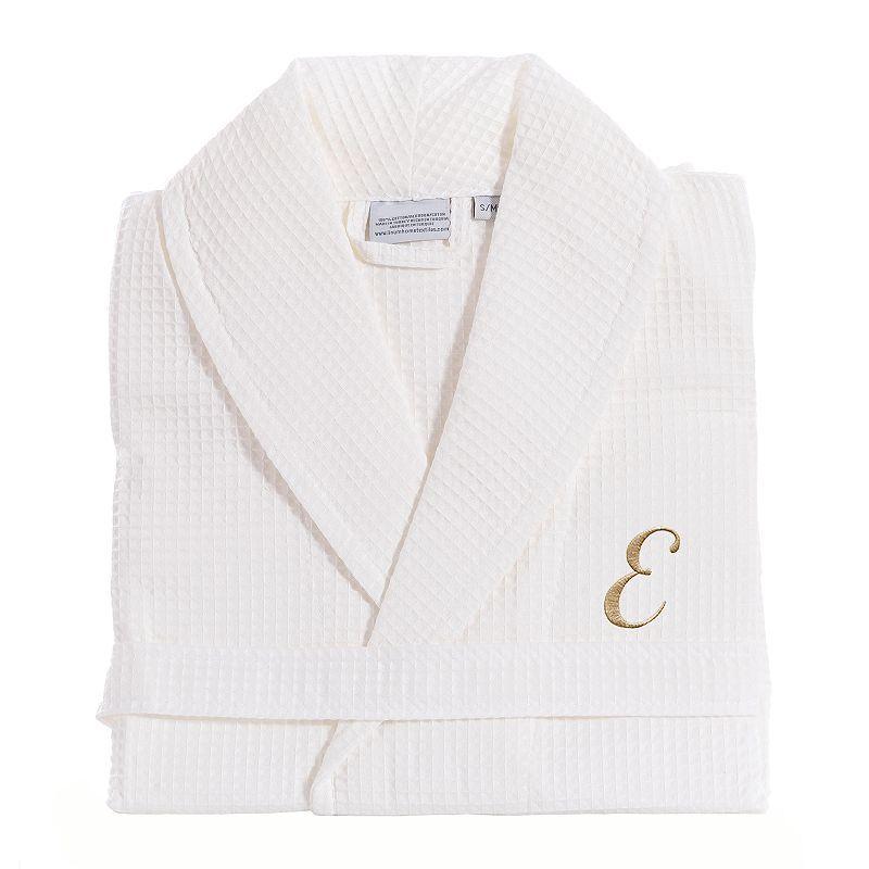 Linum Home Textiles Turkish Cotton Personalized Waffle Weave Bathrobe, Women's, Size: Small/Medium, White Gray W Product Image