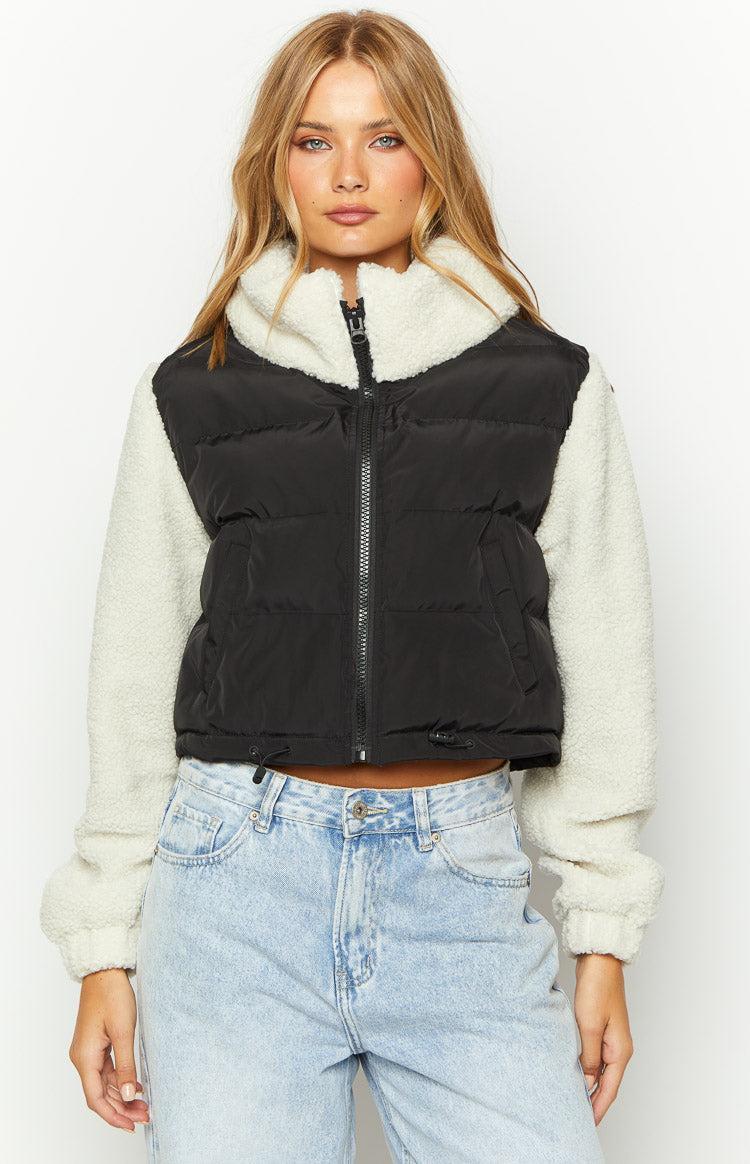Maelle Black Sherpa Puffer Jacket Product Image