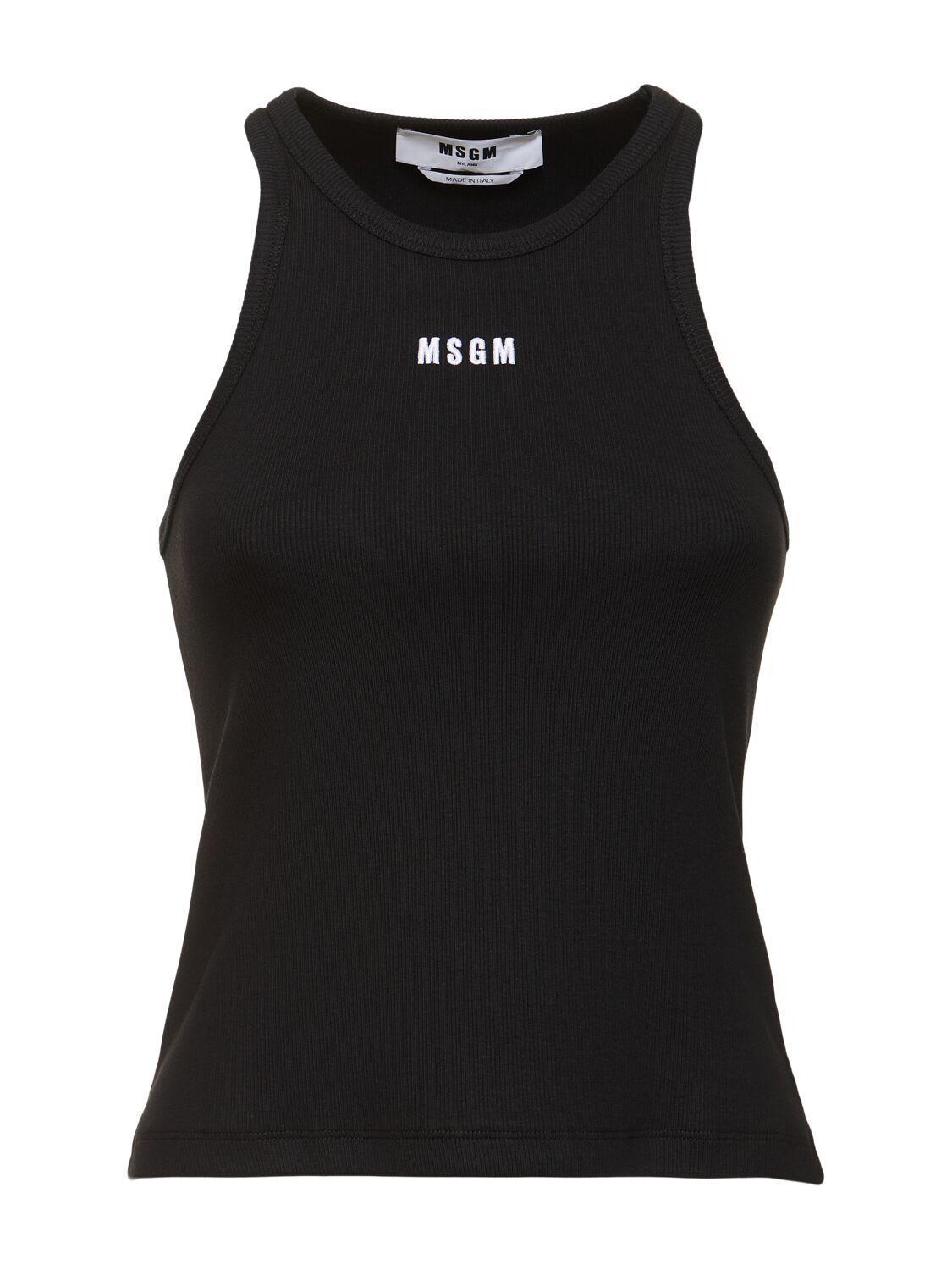 MSGM Cotton Jersey Logo Tank Top In Black Product Image