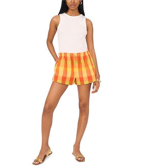 1. STATE Check Print High Rise Drawstring Shorts Product Image