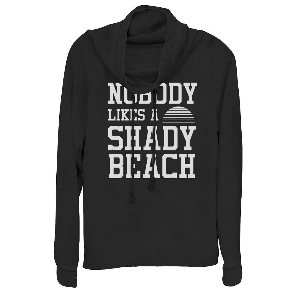 Juniors' Nobody Likes A Shady Beach Cowlneck Graphic Lightweight Long Sleeve, Girl's, Size: Large, Black Product Image