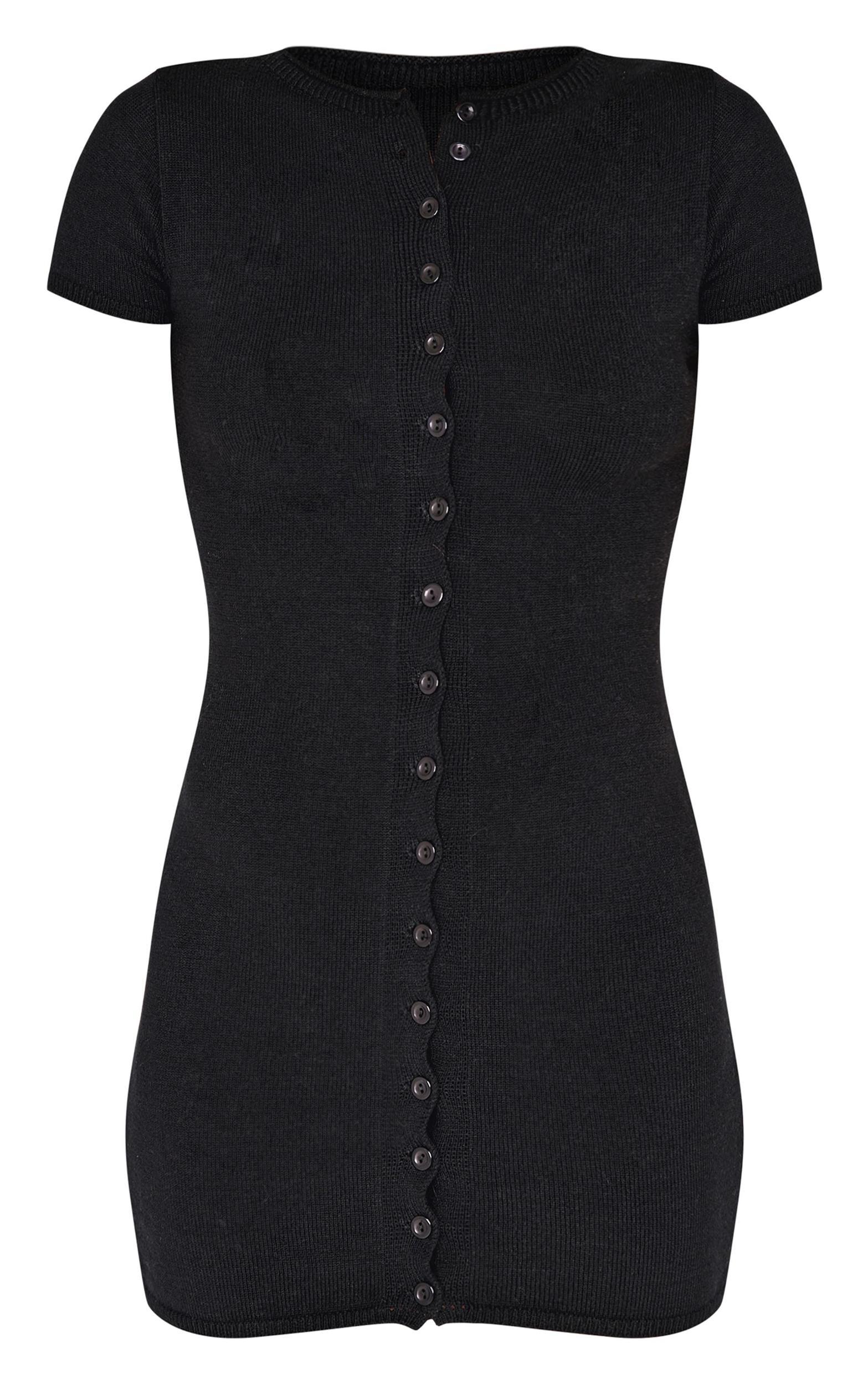 Black Soft Knit Button Through Mini Dress Product Image