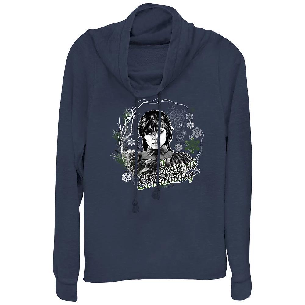 Women's Wednesday Season's Screaming Cowlneck Graphic Lightweight Long Sleeve, Size: XS, Blue Product Image