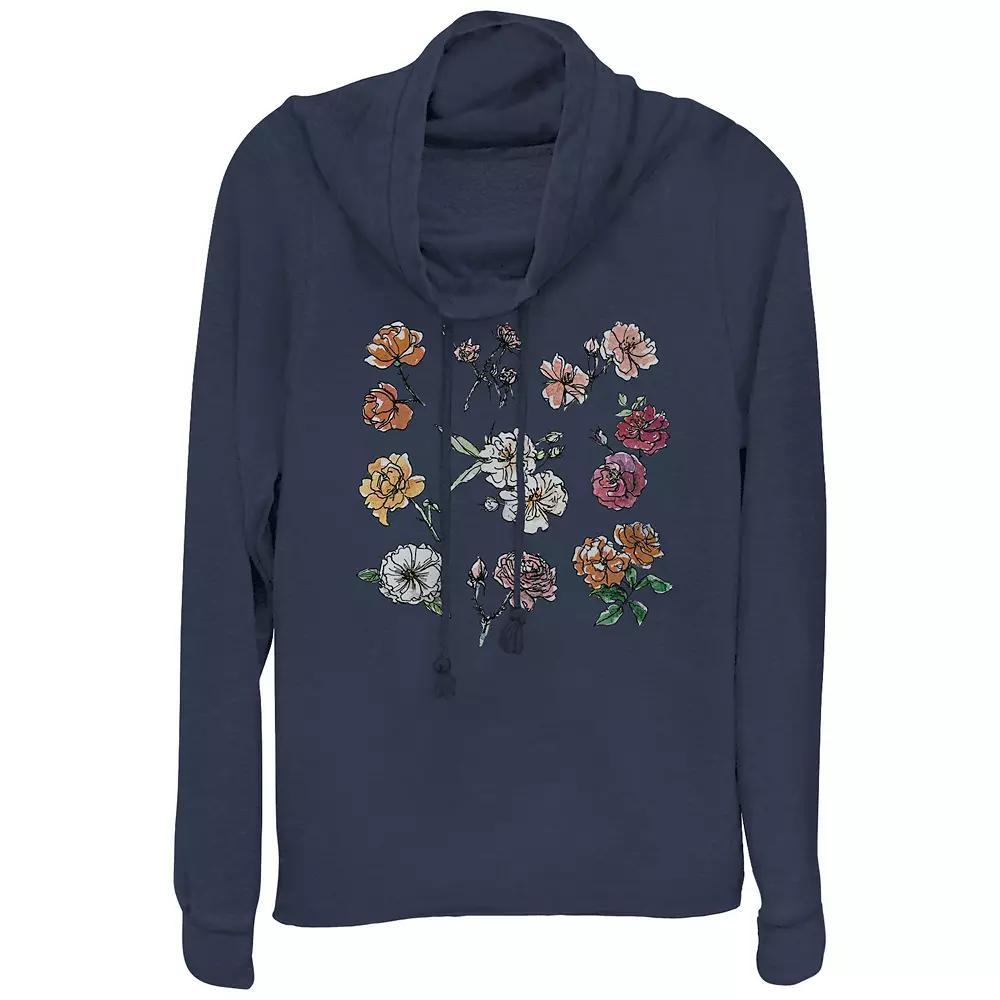 Women's Flowers Watercolor Painting Cowlneck Graphic Lightweight Long Sleeve, Girl's, Size: Large, Blue Product Image