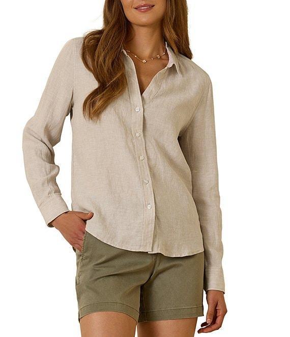 Tommy Bahama Coastalina Linen Point Collar Long Sleeve Button Front Top Product Image