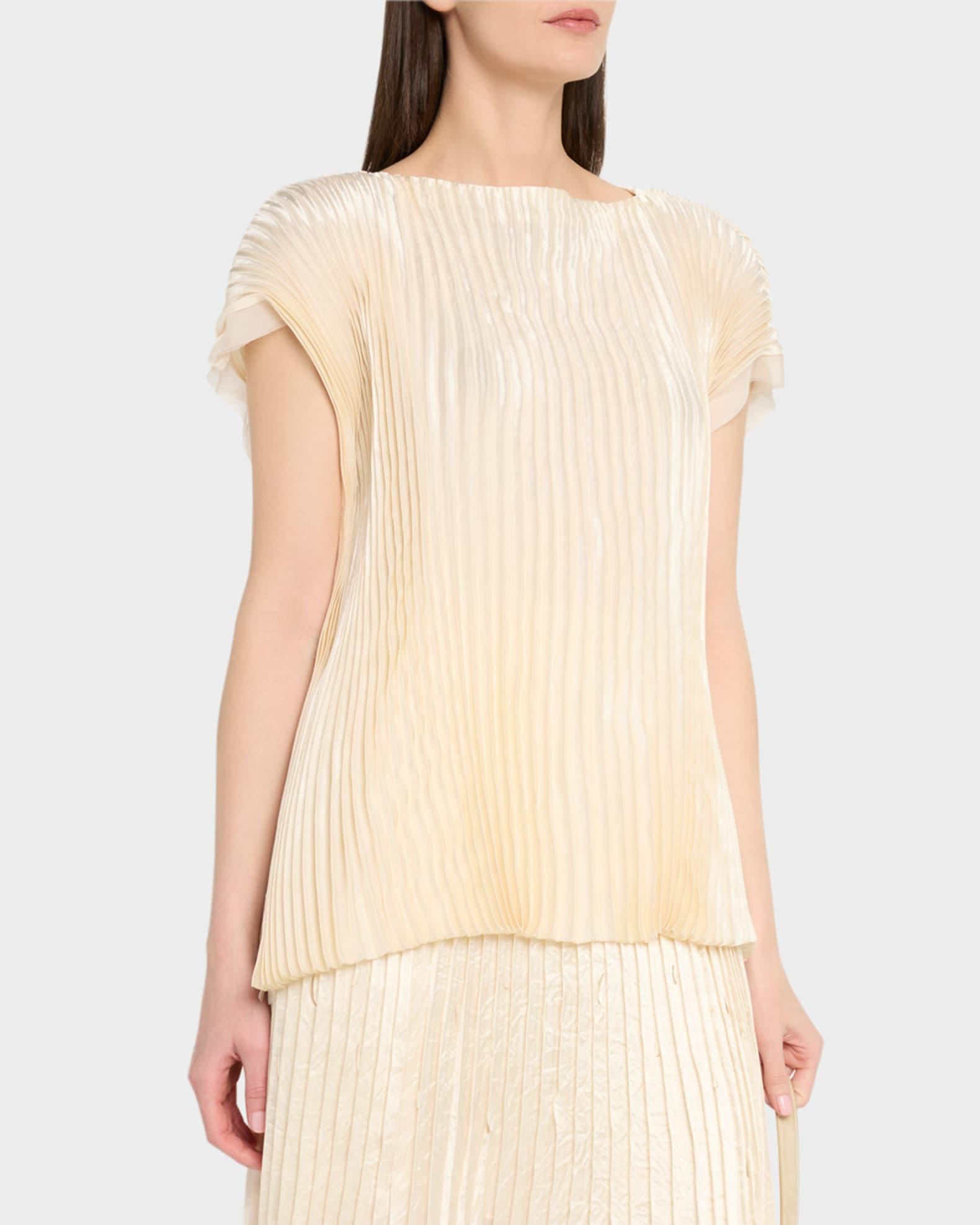 Boatneck Crinkled Satin Pleated Top Product Image