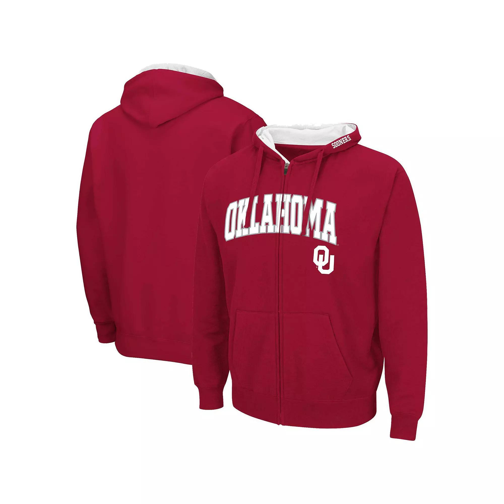 Men's Colosseum Crimson Oklahoma Sooners Arch & Team Logo 3.0 Full-Zip Hoodie, Size: Medium, Red Product Image