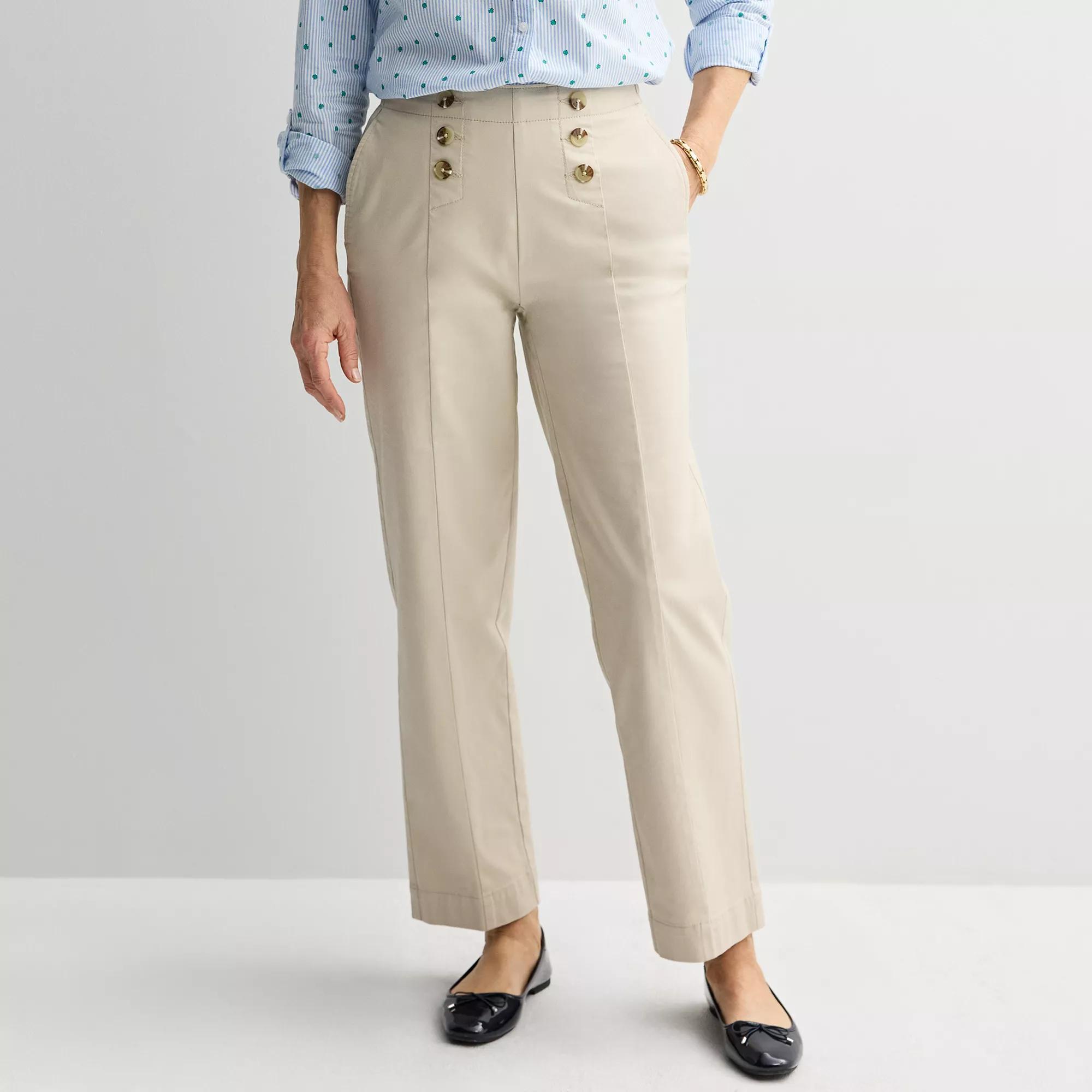 Petite Croft & Barrow® Sailor Button Chino Pants, Women's, Size: 14 Petite, Odell Beige Product Image