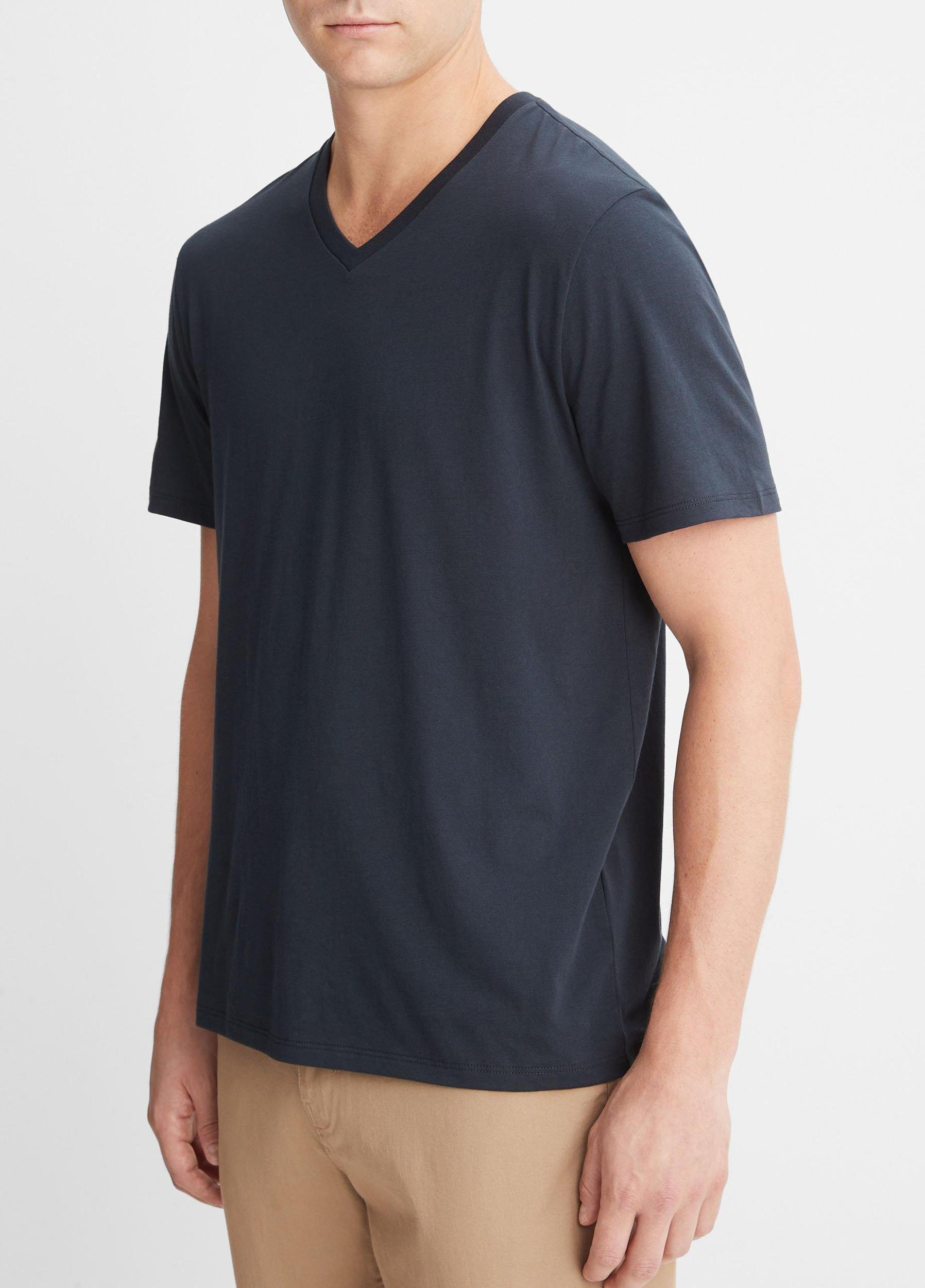 Mens Pima Cotton V-Neck T-Shirt, Heather Steel, Size XL Vince Product Image
