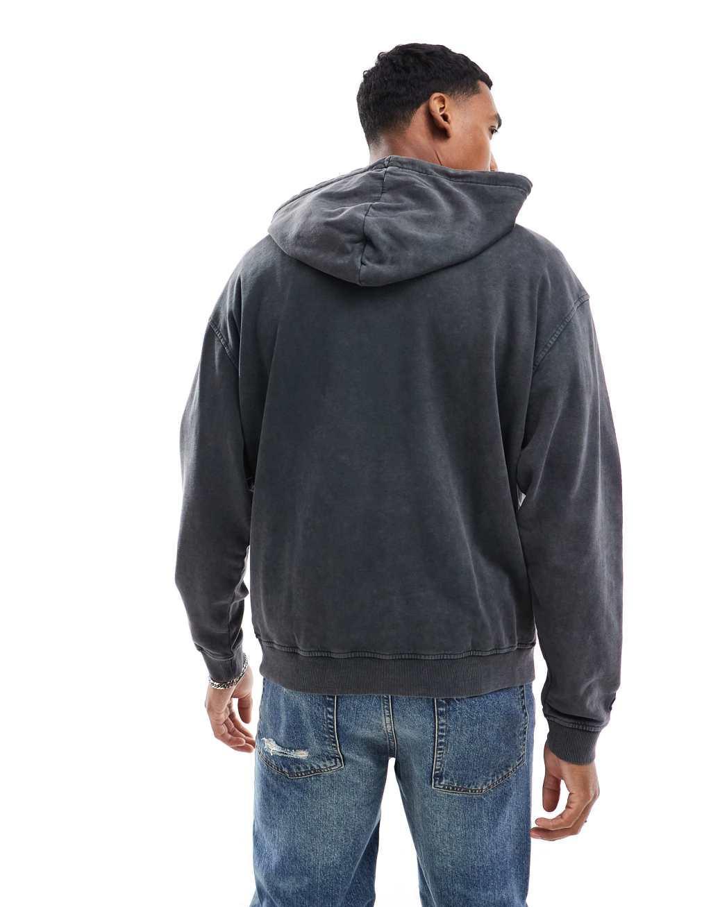 Crooked Tongues oversized hoodie in washed black Product Image