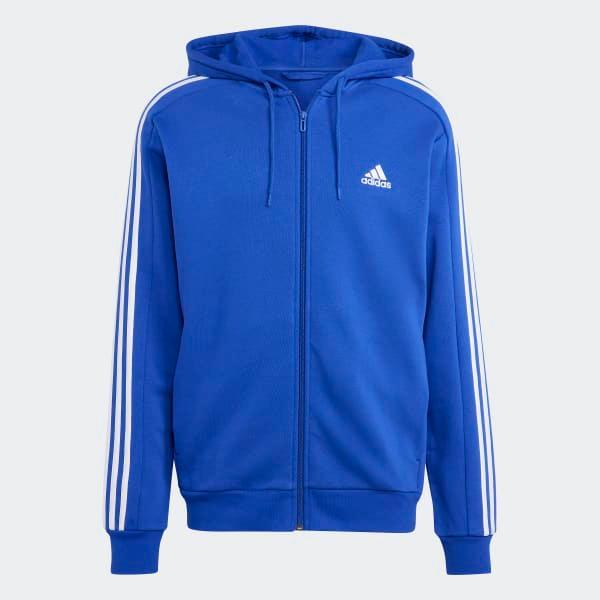 adidas Essentials Fleece 3-Stripes Full-Zip Hoodie Semi Lucid Blue L Mens Product Image