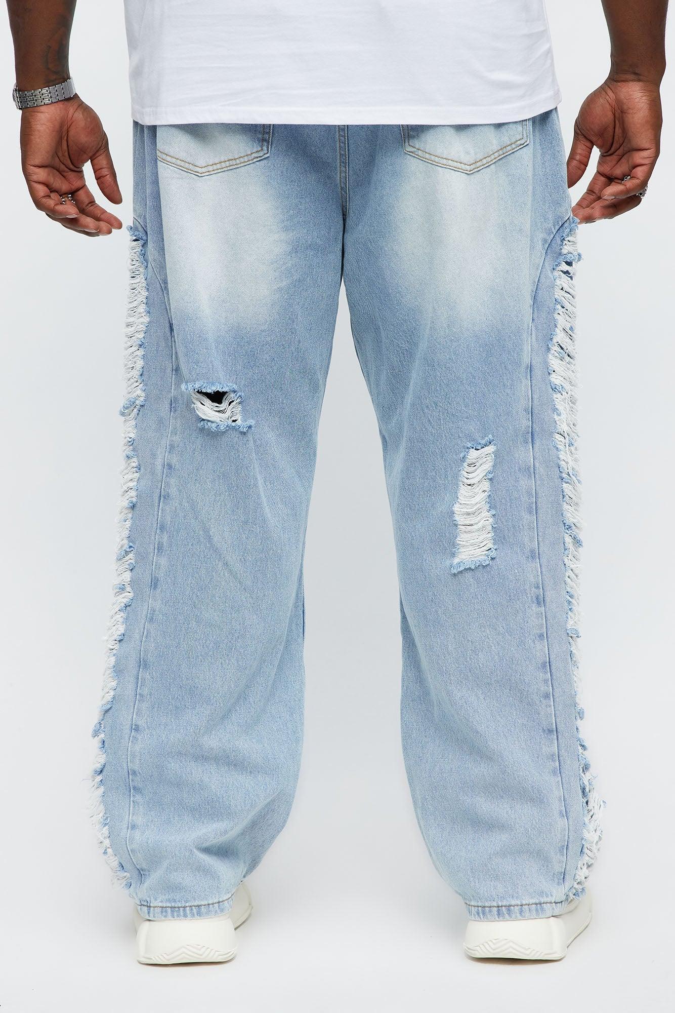 Baggy Busy In These Streets Destroyed Jeans - Light Blue Wash Product Image