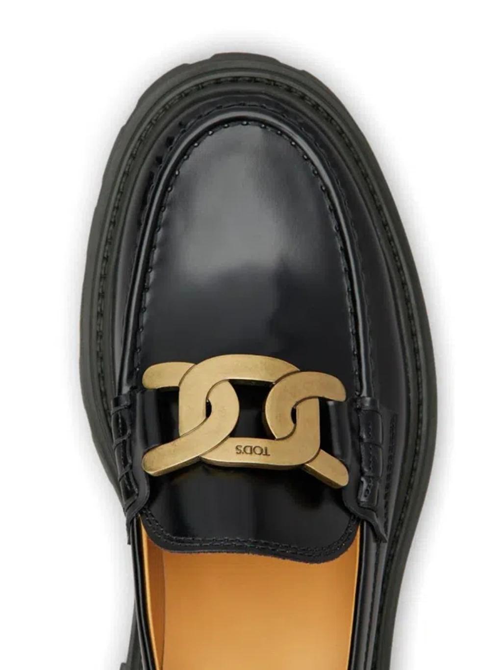 TOD'S Gomma Pesante Embellished Glossed-leather Loafers In Nero Product Image