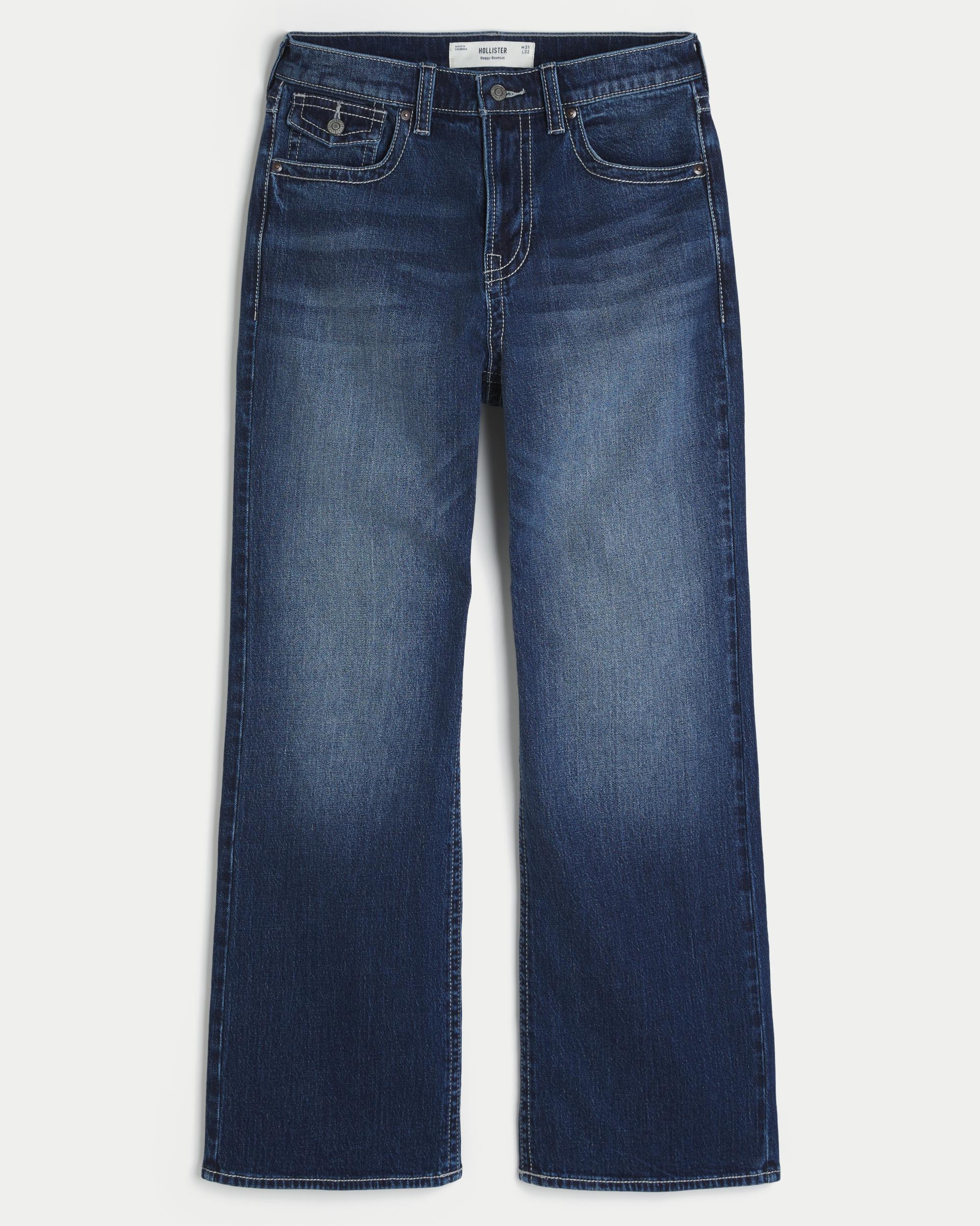 Dark Wash Baggy Bootcut Jeans Product Image