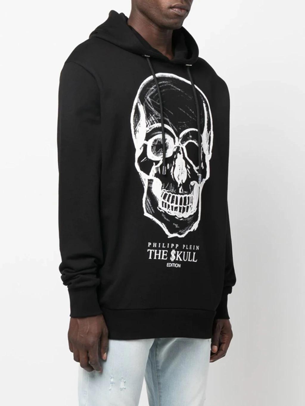 PHILIPP PLEIN Man Black Hoodie With Printed Skull Product Image