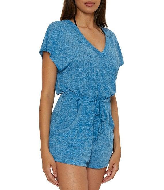 Becca By Rebecca Virtue Beach Date Ladder Rib Trim V-Neck Romper Swim Cover-Up Product Image