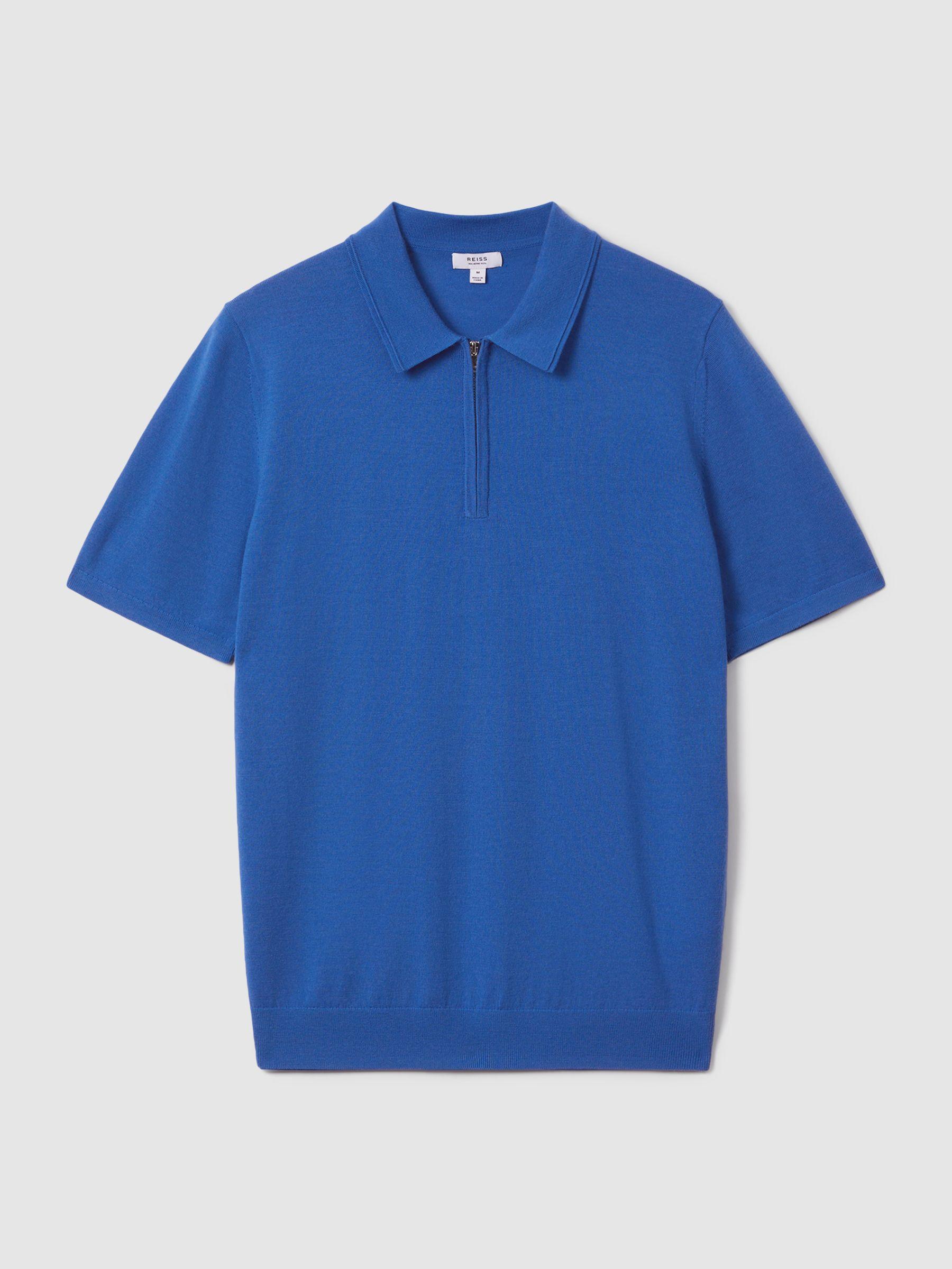 Maxwell Lapis Blue Merino Wool Half-Zip Polo Shirt Product Image