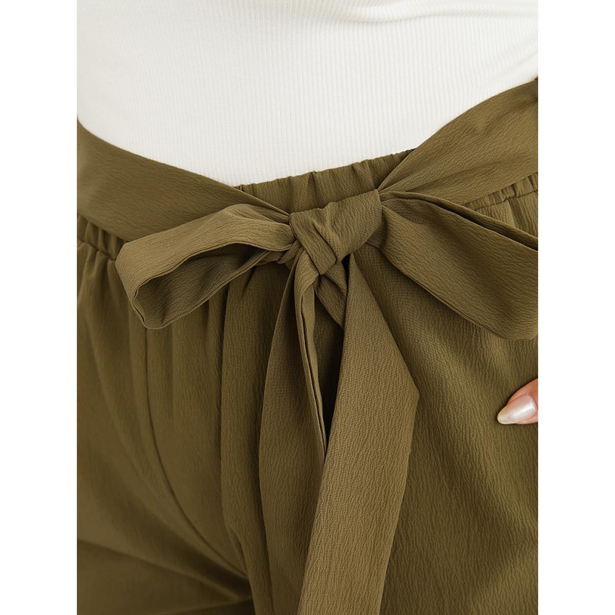 Plus Size Solid Belted Pocket Scalloped Trim Tiered Shorts Women ArmyGreen Casual Dailywear Shorts BloomChic 14-16/1X Product Image