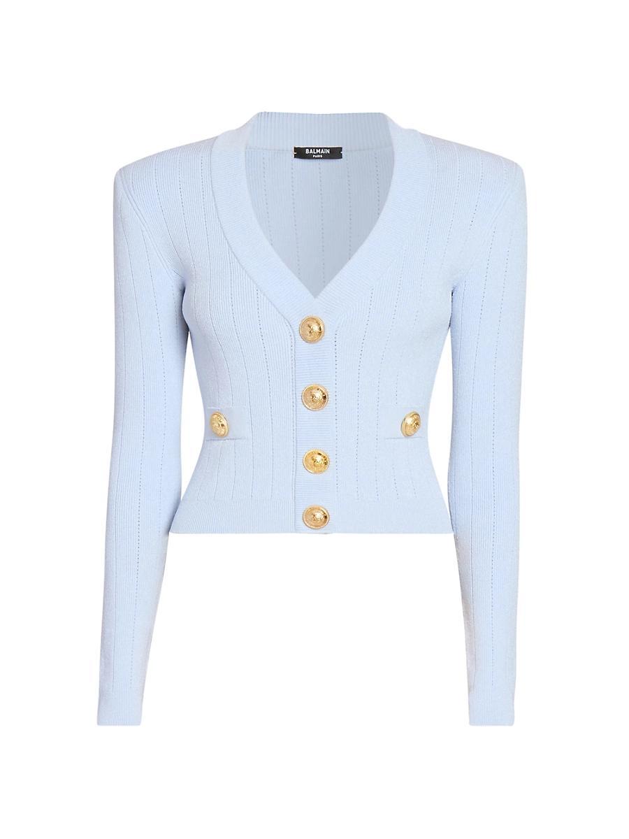 Womens Rib-Knit Padded Shoulder Cardigan Product Image