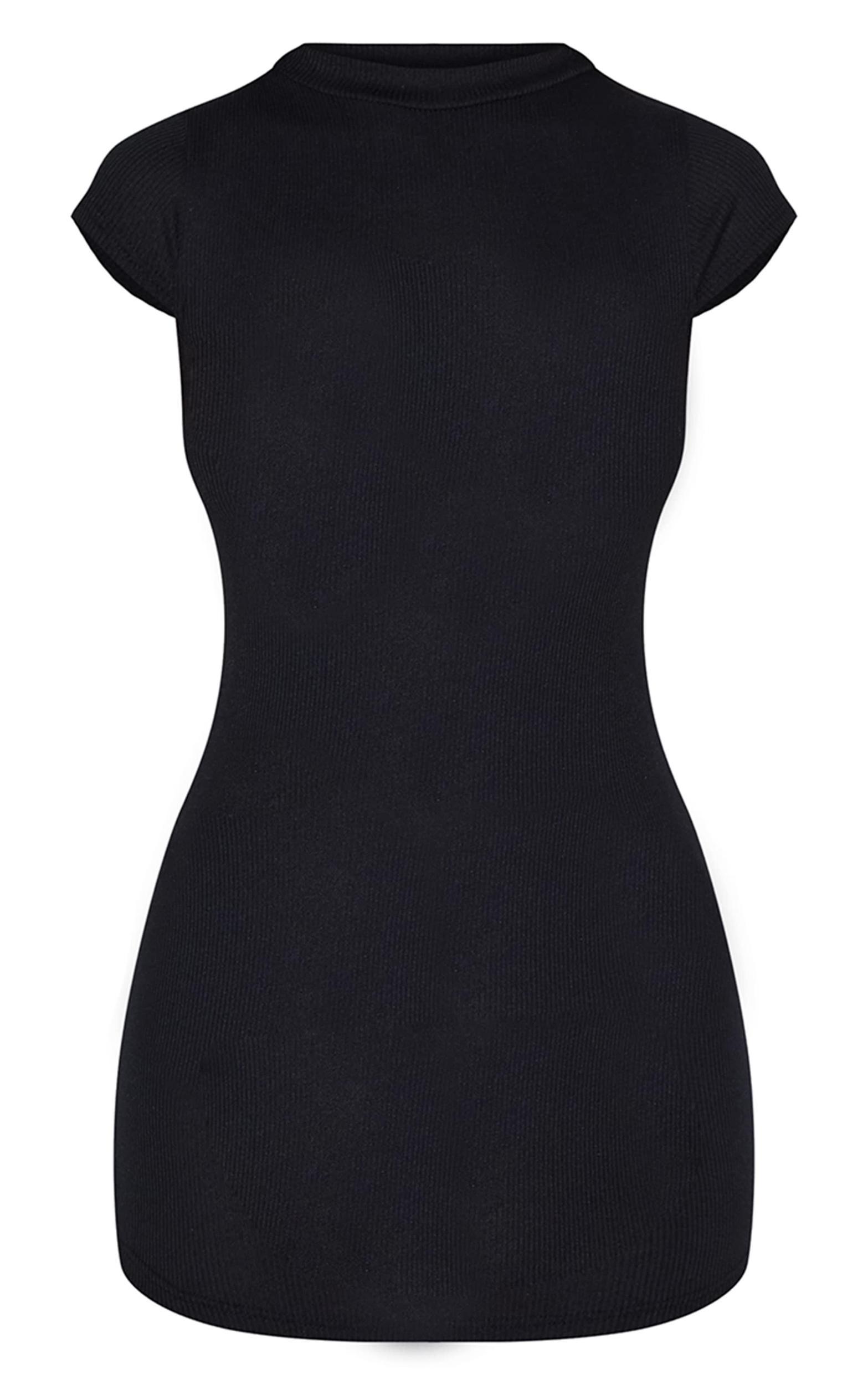 Black High Neck Ribbed Bodycon Dress Product Image