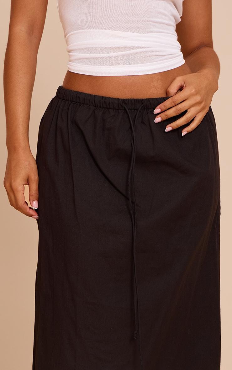 Petite Black Cotton Drawstring Tie Maxi Skirt Product Image