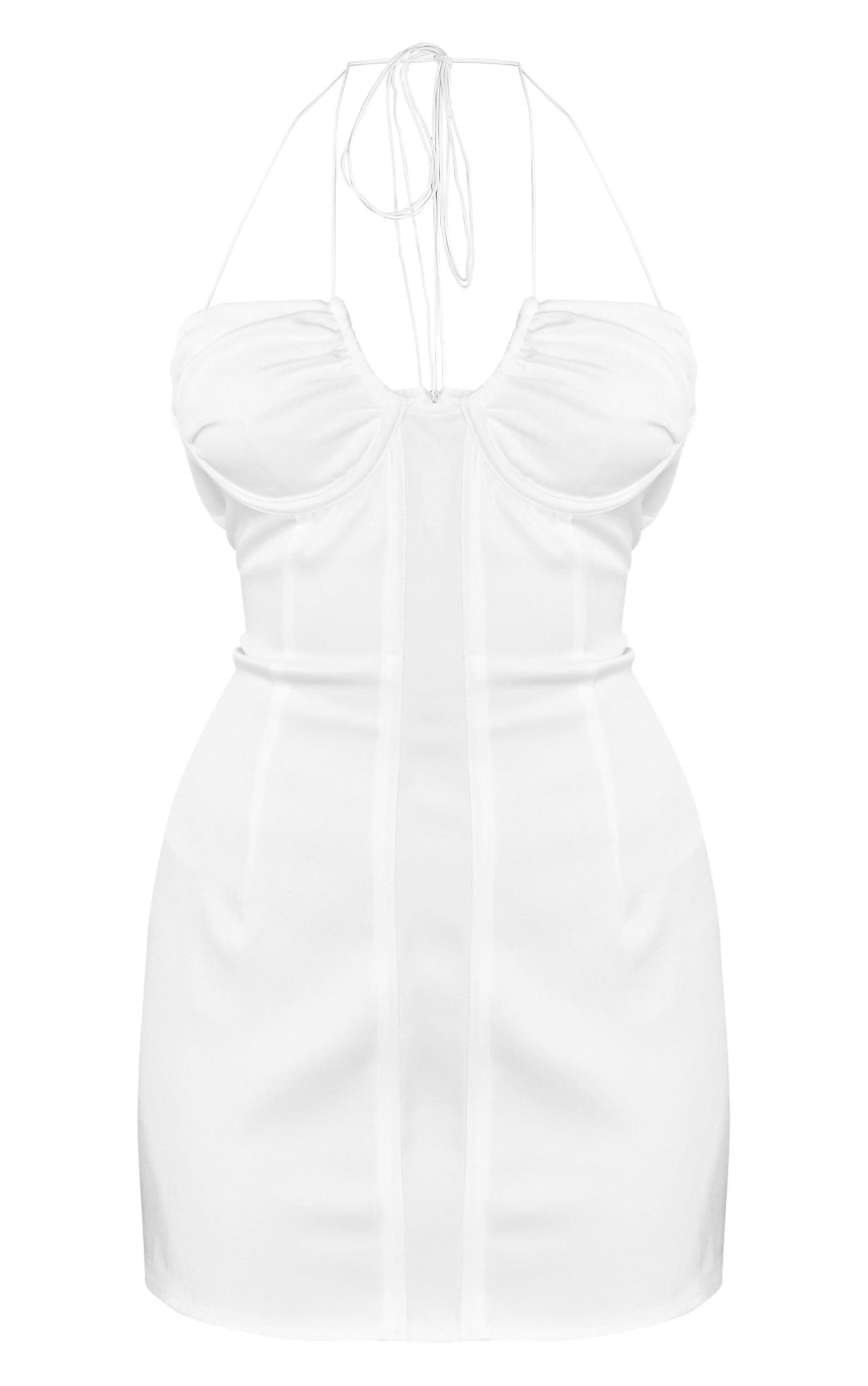 White Woven Cup Detail Tie Neck Mini Dress Product Image