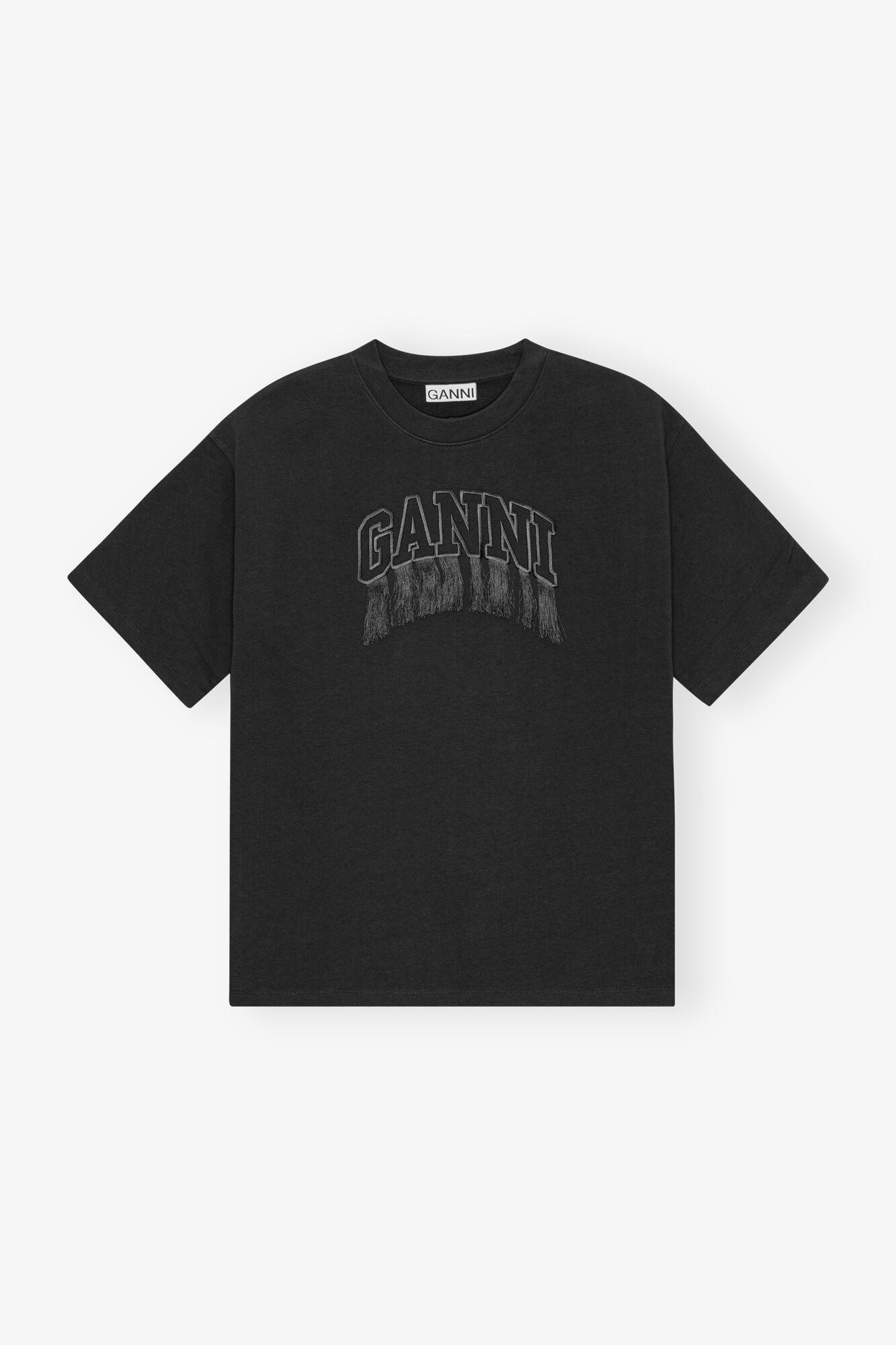 Black Heavy Cotton Drop Shoulder Fringe T-shirt Product Image