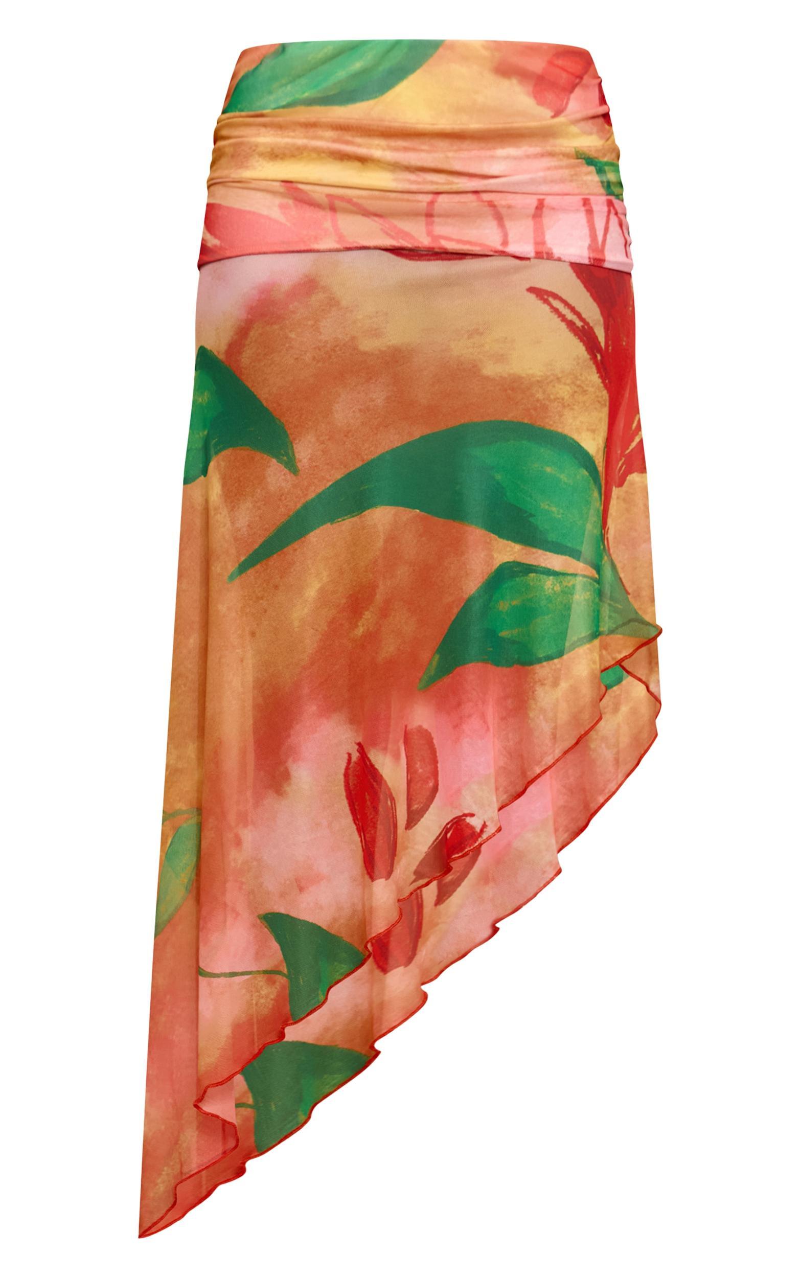  Multi Print Mesh Asymmetric Midi Skirt Product Image