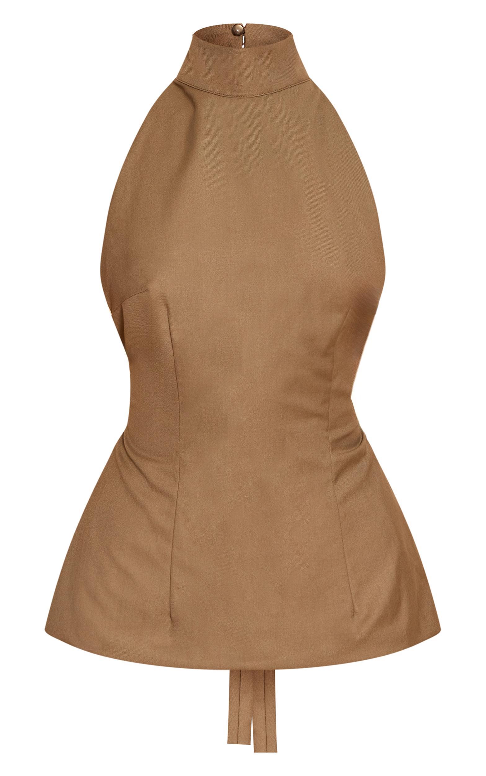 Mushroom Woven High Neck Open Tie Back Top Product Image