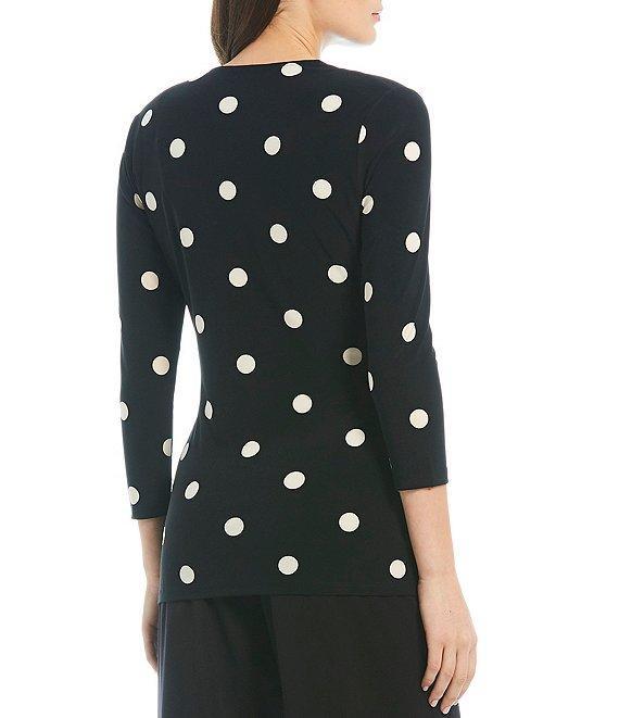 Anne Klein Knit Jersey Polka Dot Print V-Neck 34 Sleeve Faux Product Image