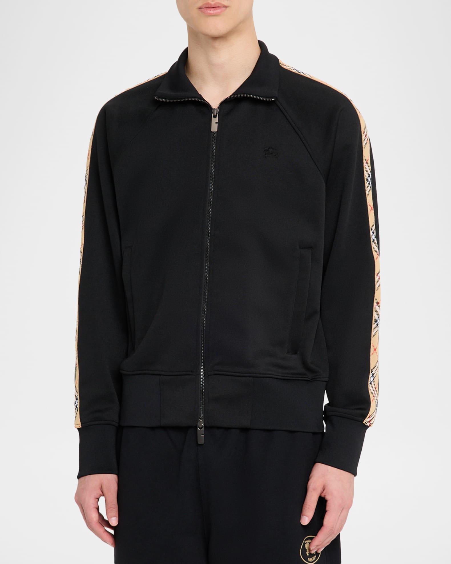 Men's Check-Trim Cotton Blend Track Jacket Product Image