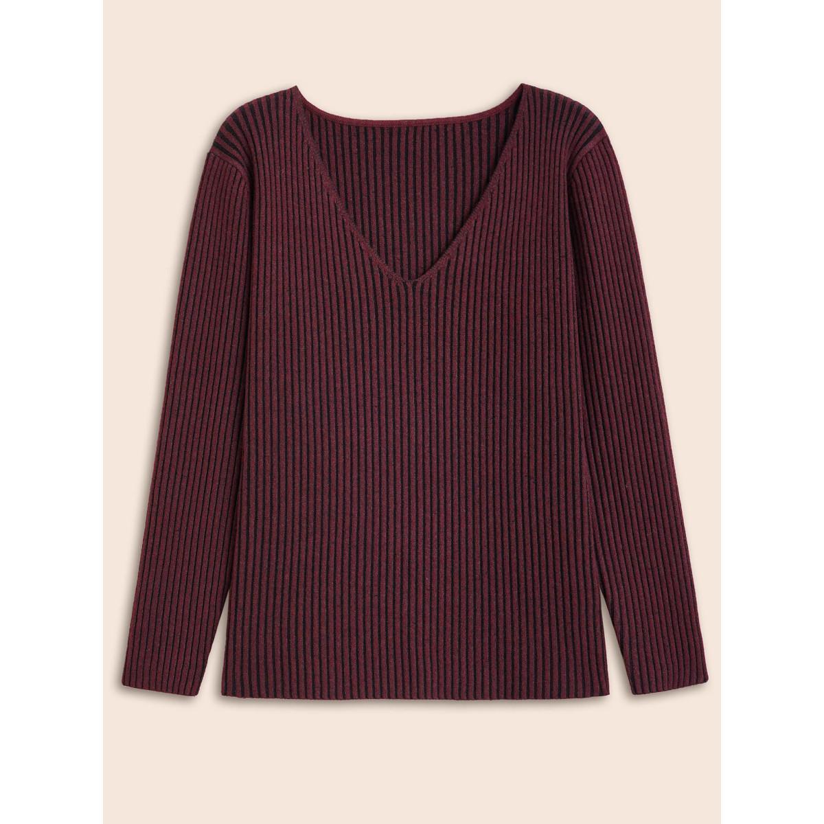 Plus Size Supersoft Essentials Texture V Neck Pullover Deeppurplered Women Casual Skinny Long Sleeve V-neck Everyday Pullovers BloomChic 14-16/1X Product Image