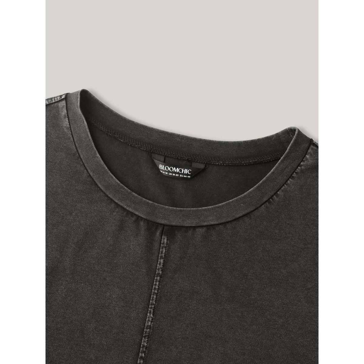 Plus Size Crew Neck Vintage Plain T-Shirt Black Women Casual Non Round Neck Everyday-Casual T-shirts BloomChic 30/6X Product Image