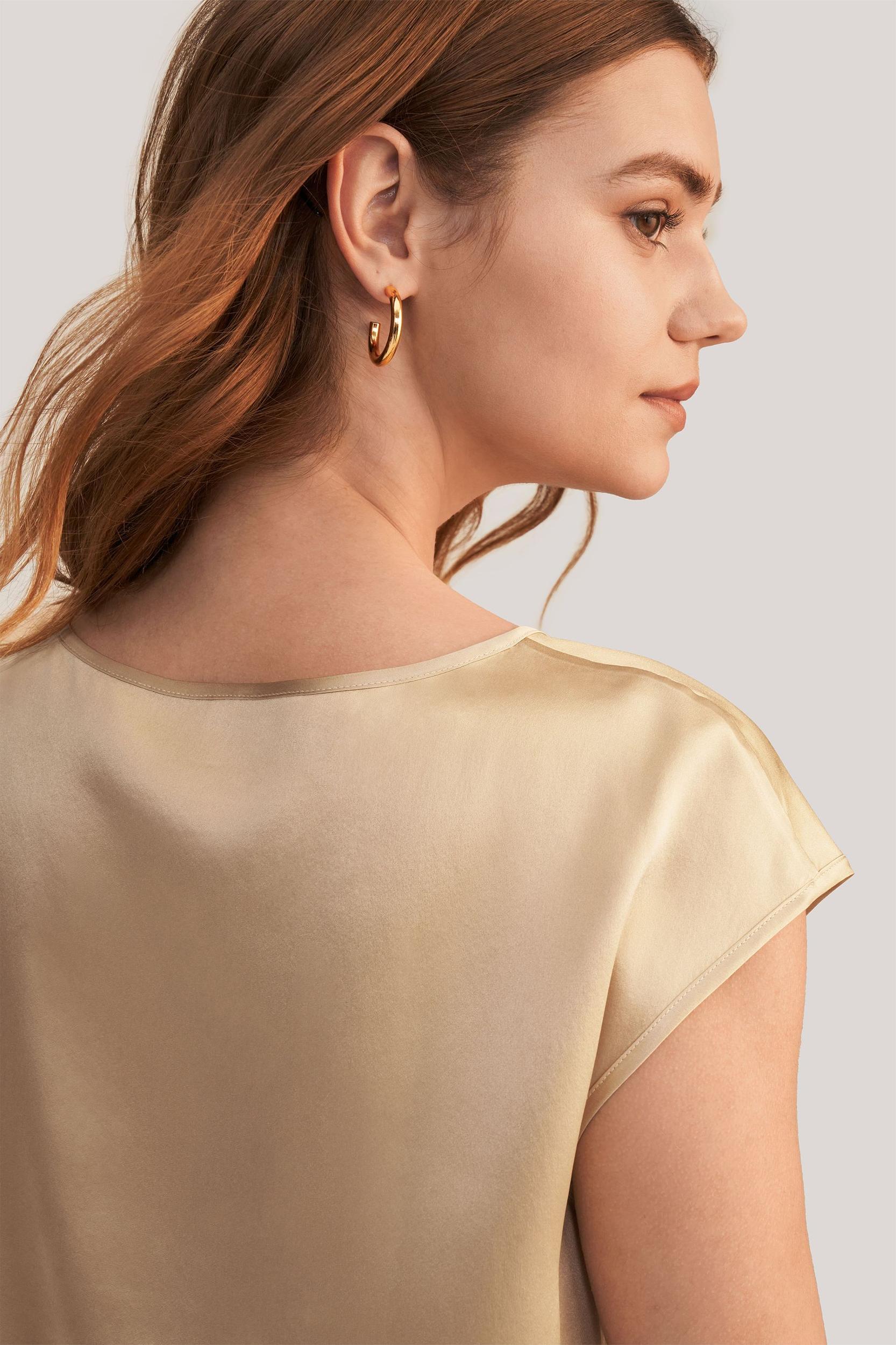 Basic Cap Sleeves Silk Tee Product Image