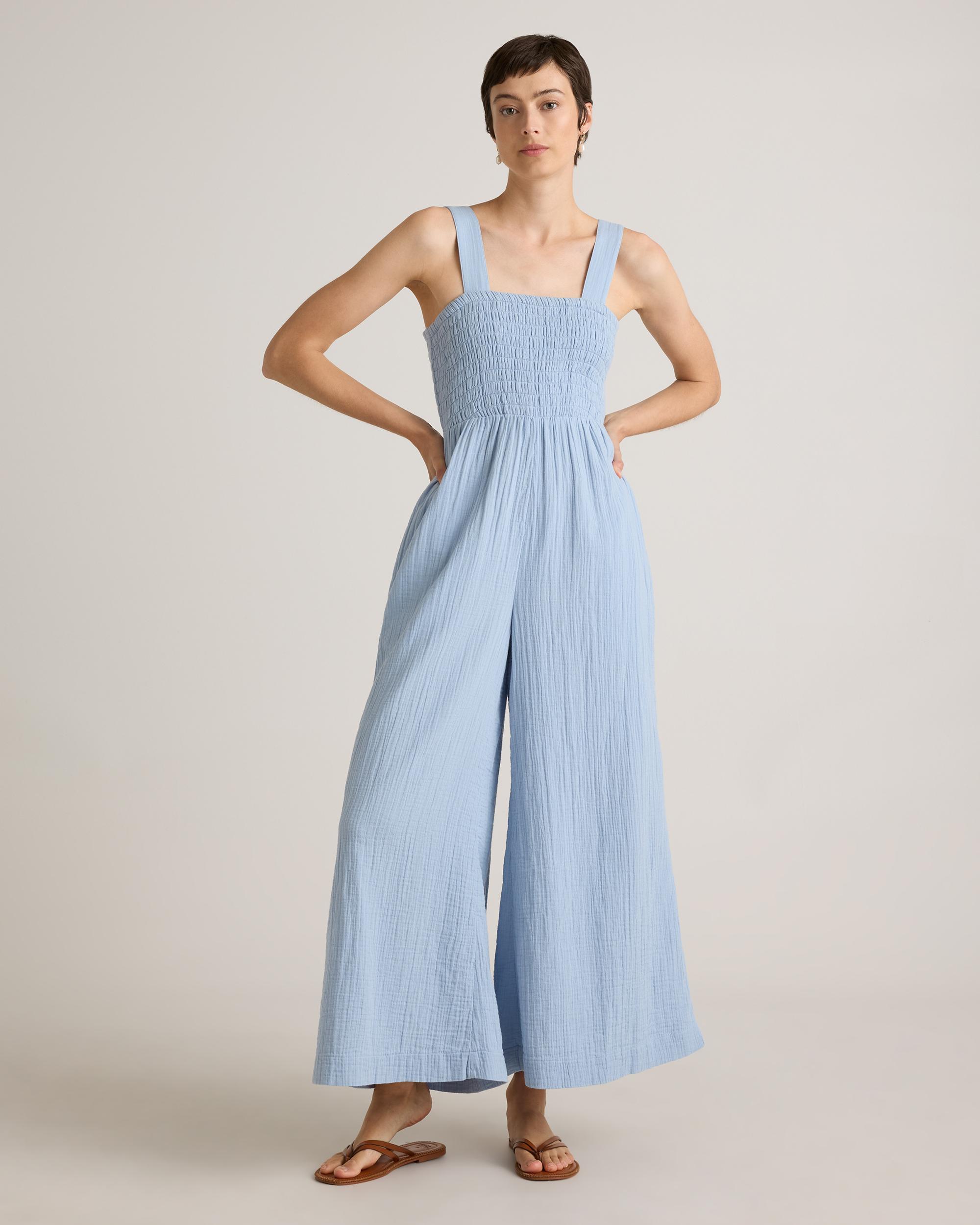 100% Organic Cotton Gauze Smocked Wide Leg Jumpsuit Product Image