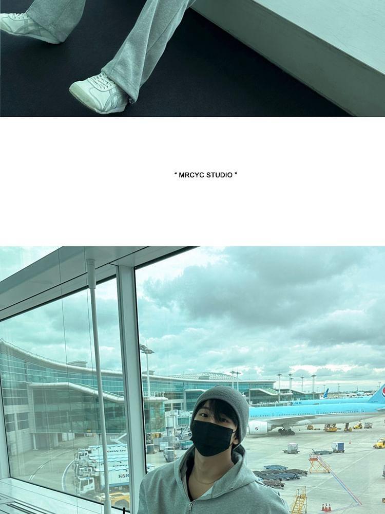 Plain Zip-Up Hoodie / Elastic Waist Loose Fit Sweatpants Product Image