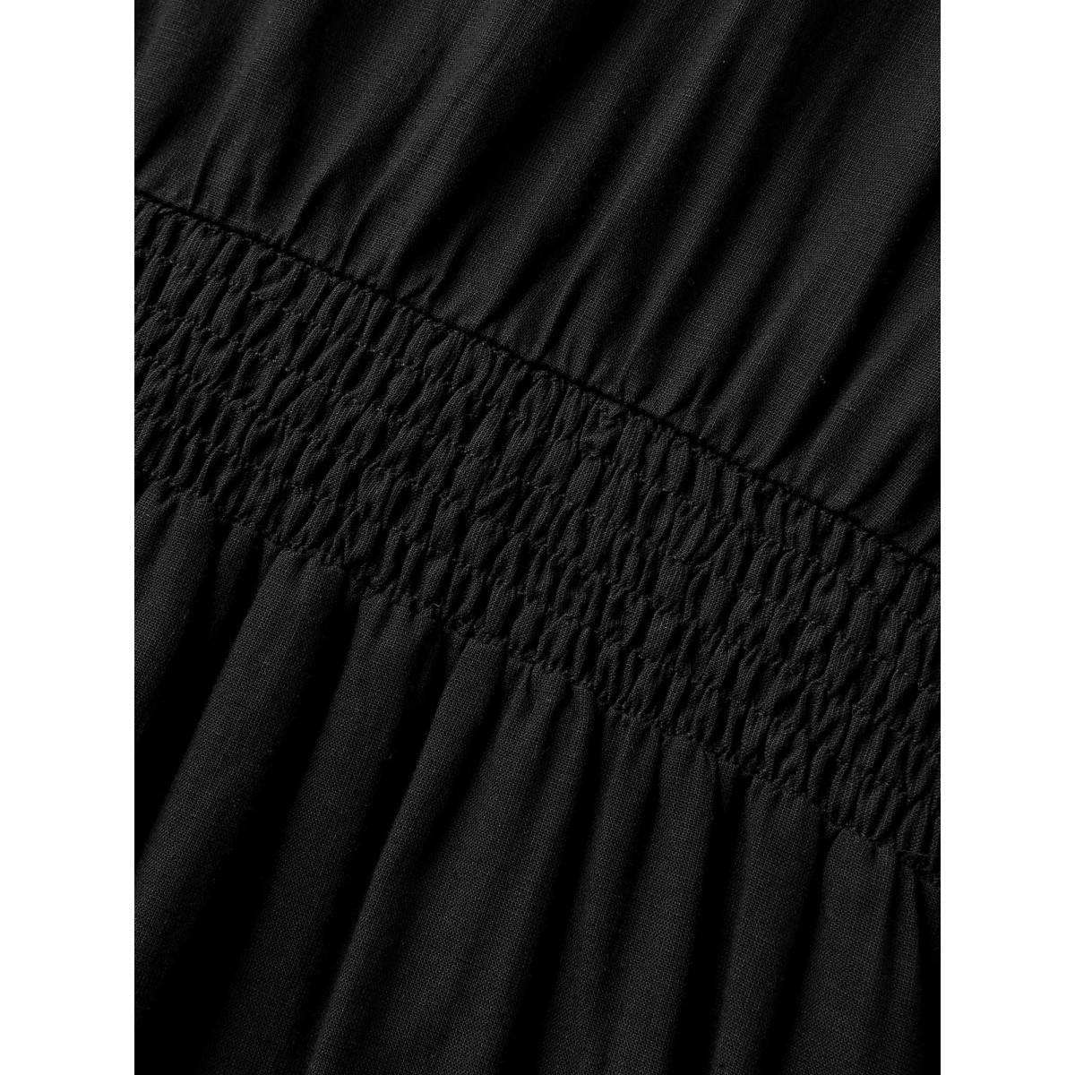 Plus Size Deep V-Neck Decorative Button Midi Dress Black Women Overlap Collar Short sleeve Curvy BloomChic 12/L Product Image