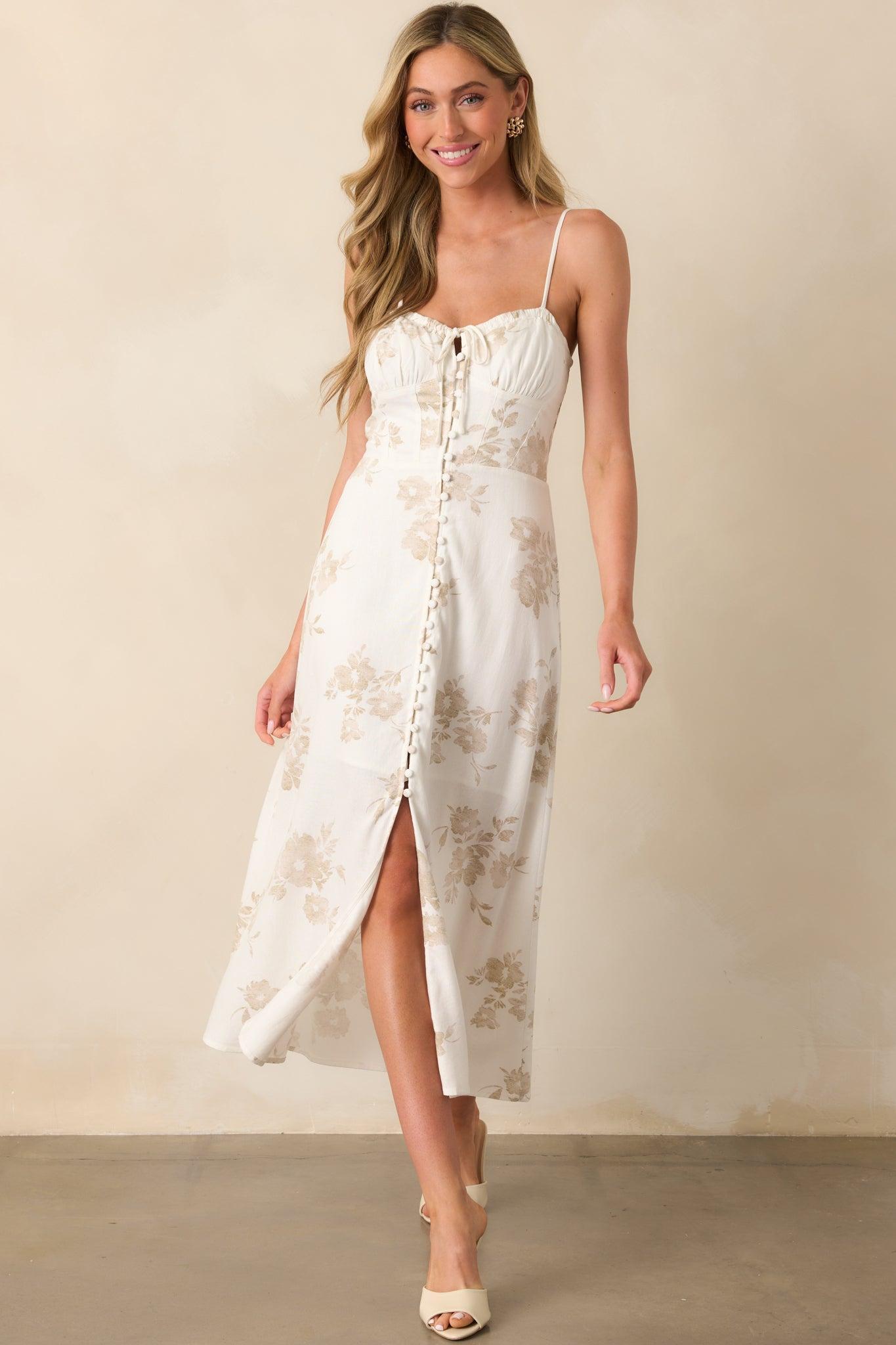 Tailor Made For You Beige Floral Button Front Maxi Dress Product Image