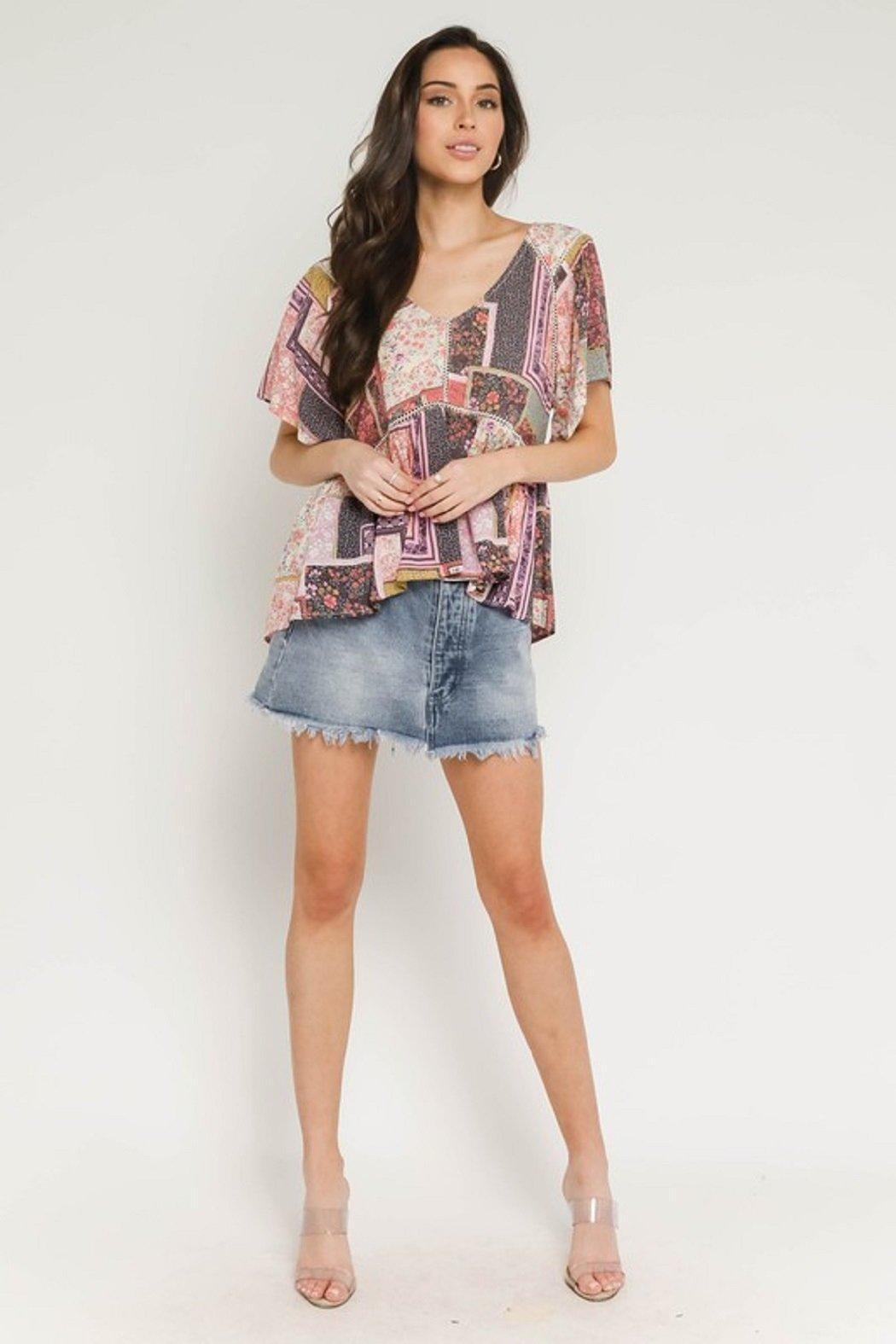 Floral Patch Flutter Sleeve Top Product Image