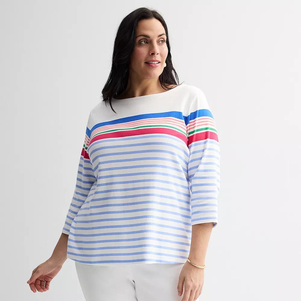 Plus Size Croft & Barrow® Boatneck Top, Women's, Size: 0X, Blue White Tile Product Image