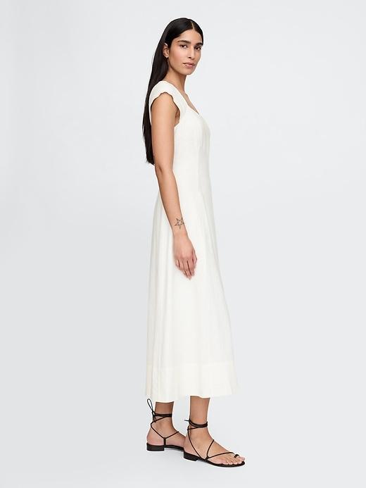 Linen-Blend Cap-Sleeve Maxi Dress Product Image