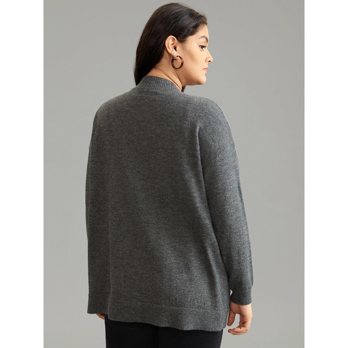 Plus Size Anti-Pilling Zipper Fly Patched Pocket Cardigan DimGray Women Casual Loose Long Sleeve Dailywear Cardigans BloomChic 22-24/3X Product Image