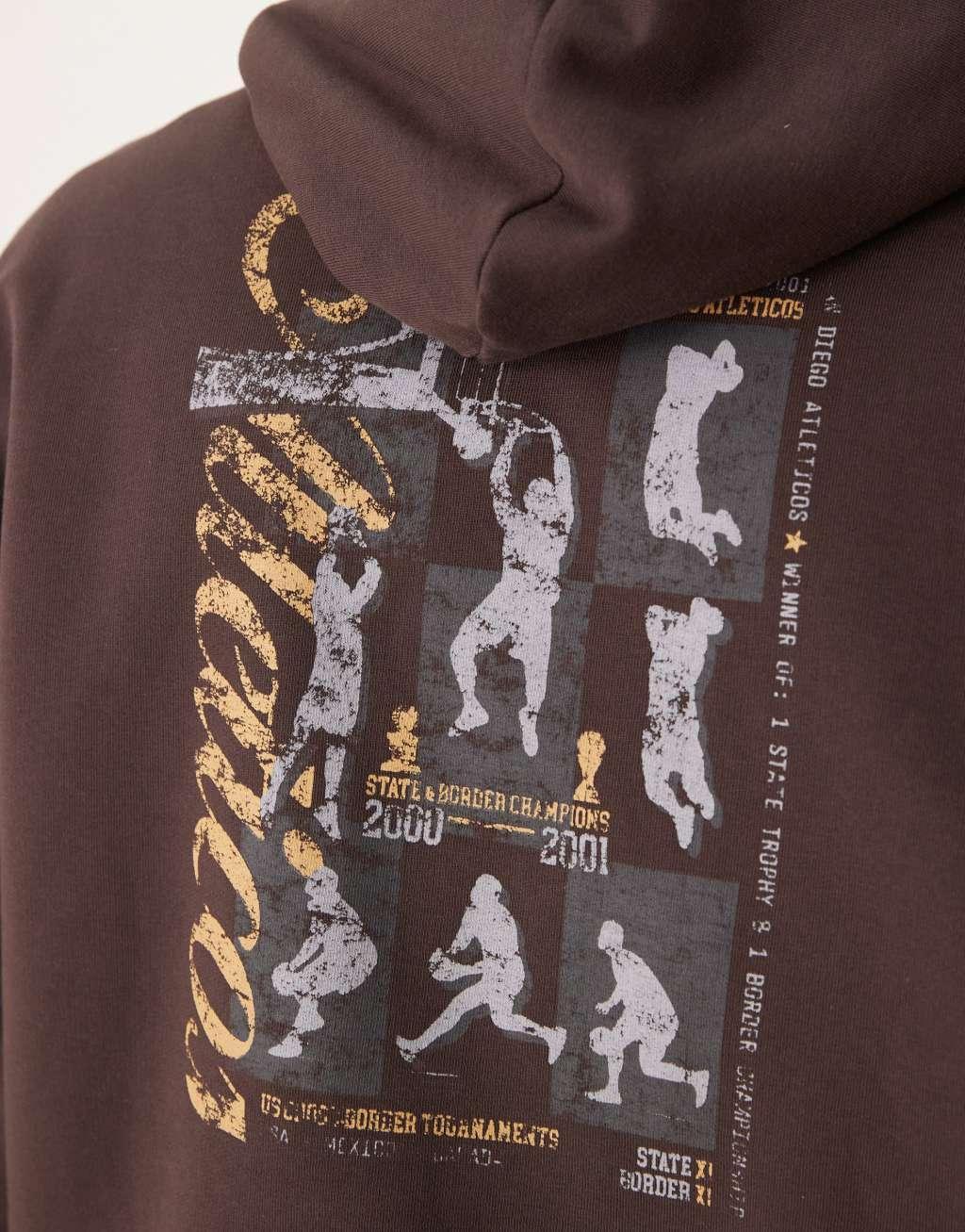 ASOS DESIGN oversized boxy hoodie with back print in brown Product Image