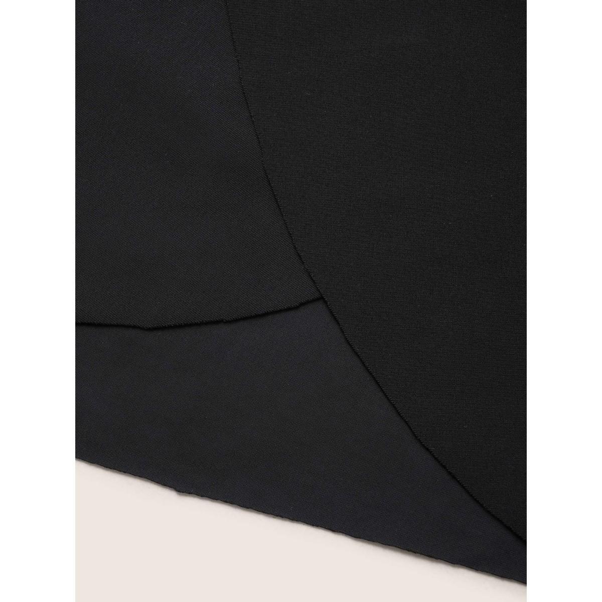 Plus Size Solid High Rise Overlapped Hem Swim Bottom Women's Swimwear Black Beach Overlapping High stretch Bodycon High Rise Curve Swim Bottoms BloomChic 28/5X Product Image