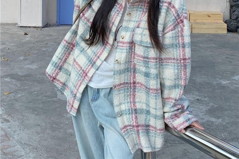 Plaid Pocket Detail Oversized Shacket Product Image