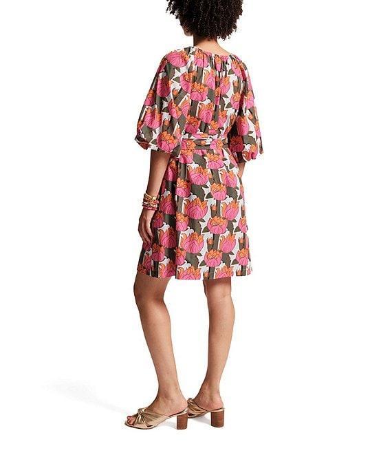 FRANCES VALENTINE Bliss Cotton Poplin Fireflower Print Scoop Neck 3/4 Sleeve Dress Product Image