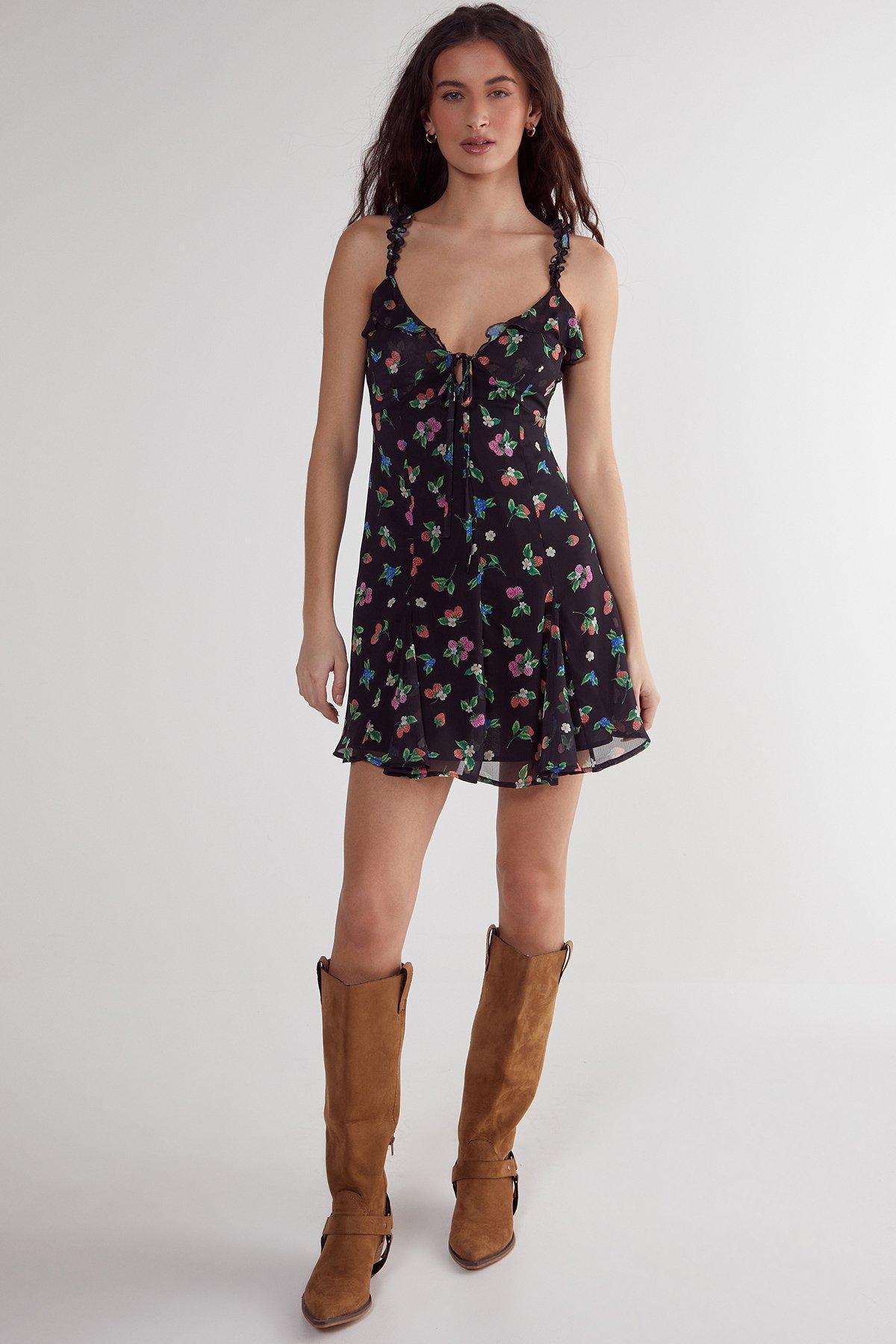Fruit Ruffle Tie Front Mini Dress Product Image