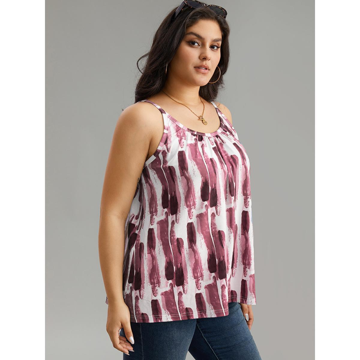 Plus Size Colorblock Brush Print Cami Top Women Red Casual Printed Spaghetti Strap Everyday Tank Tops Camis BloomChic 22-24/3X Product Image